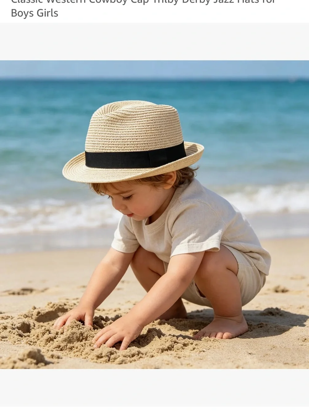 Children's Straw Fedora Hat with Black Band - Natural